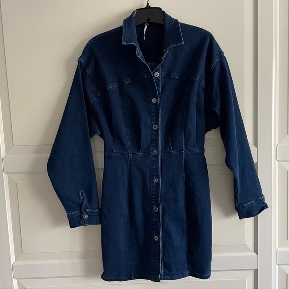 Free People Blue Long Sleeve Denim Dress - Picture 5 of 16